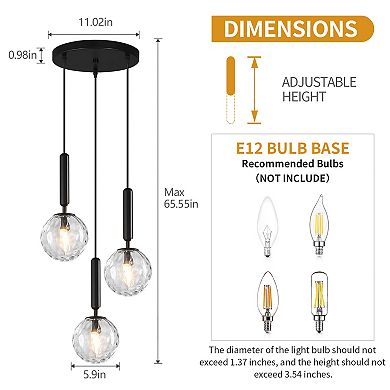 ZLAIQB 3-Light Gold Finish Clear Glass Mid Century Pendant Mount 5.9in Ceiling Light