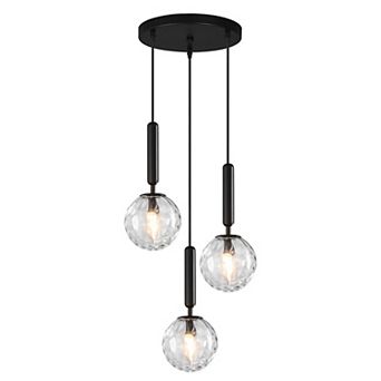 3-Light Mid Century Glass Globe Pendant, Modern Hanging Light for Kitchen & Living Areas