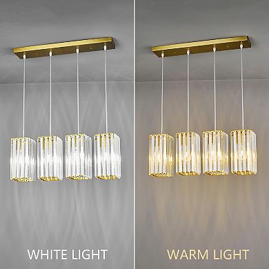 4-Light Modern Crystal Pendant, Adjustable Hanging Light for Kitchen & Dining Areas