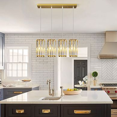 4-Light Modern Crystal Pendant, Adjustable Hanging Light for Kitchen & Dining Areas