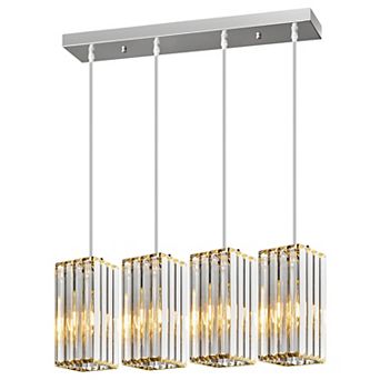 ZLAIQB 4-Light Modern Rectangle Crystal Hanging 23.42" Pendant Light