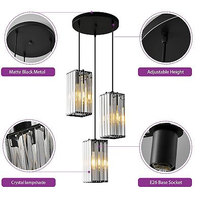 3-Light Modern Crystal Pendant, Adjustable Hanging Light for Kitchen & Dining Areas