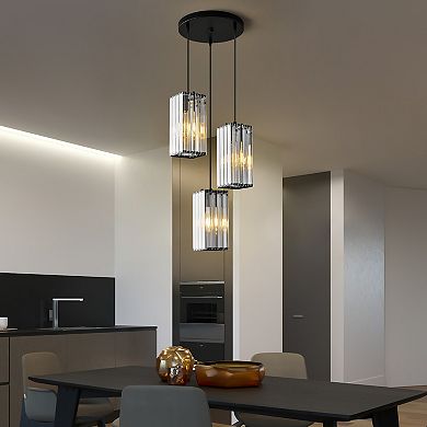 3-Light Modern Crystal Pendant, Adjustable Hanging Light for Kitchen & Dining Areas