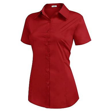 Zeagoo Womens Button Down Short Sleeve Slim Fit Button Up Stretchy Collared Shirt