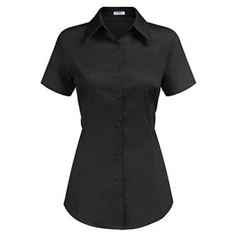 Zeagoo Womens Button Down Short Sleeve Slim Fit Button Up Stretchy Collared Shirt