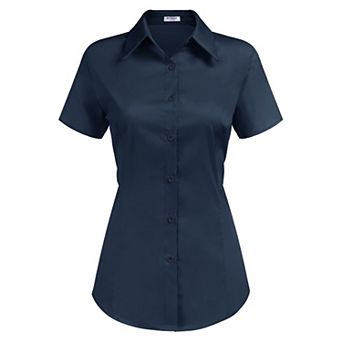 Zeagoo Womens Button Down Short Sleeve Slim Fit Button Up Stretchy Collared Shirt