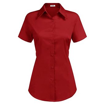 Zeagoo Womens Button Down Short Sleeve Slim Fit Button Up Stretchy Collared Shirt
