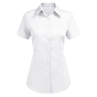 Zeagoo Womens Button Down Short Sleeve Slim Fit Button Up Stretchy Collared Shirt