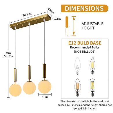 ZLAIQB 3-Light Chrome Finish Milky White Glass Modern Pendant Mount 5.9in Ceiling Light