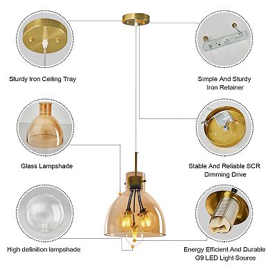 ZLAIQB 5-Light Cognac Glass Globe Pendant 9.84in Pendant Light