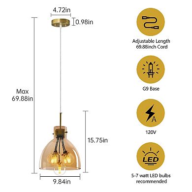 ZLAIQB 5-Light Cognac Glass Globe Pendant 9.84in Pendant Light