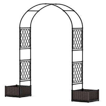 Garden Arbor with 2 Planter Boxes, PE Coated Metal Garden Arch Trellis for Climbing Plants