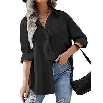 Zeagoo Womens Snorkel Button Down Shirt Boyfriend Long Sleeve Oversized Office Blouse with Pockets
