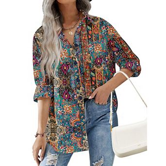 Zeagoo Womens Snorkel Button Down Shirt Boyfriend Long Sleeve Oversized Office Blouse with Pockets