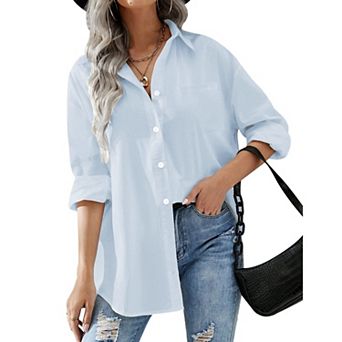 Zeagoo Womens Snorkel Button Down Shirt Boyfriend Long Sleeve Oversized Office Blouse with Pockets