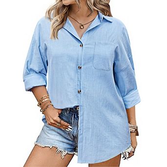 Zeagoo Womens Linen Button Up Shirts Long Sleeve Cotton Casual Collared Shirt Loose Blouses Tops