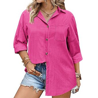 Zeagoo Womens Linen Button Up Shirts Long Sleeve Cotton Casual Collared Shirt Loose Blouses Tops