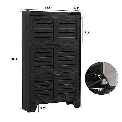 Shoe Storage Cabinet with 3 Flip Drawers,Shoe Organizer Storage with Hooks, Slim Shoe Rack Cabinet