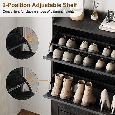 Shoe Storage Cabinet with 3 Flip Drawers,Shoe Organizer Storage with Hooks, Slim Shoe Rack Cabinet