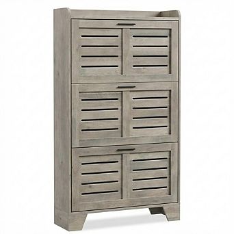 Shoe Storage Cabinet with 3 Flip Drawers,Shoe Organizer Storage with Hooks, Slim Shoe Rack Cabinet