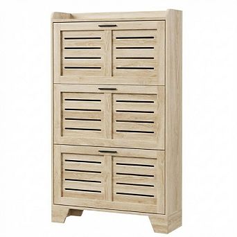 Shoe Storage Cabinet with 3 Flip Drawers,Shoe Organizer Storage with Hooks, Slim Shoe Rack Cabinet