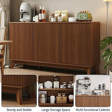58" Sideboard Buffet Cabinet with Curved Fluted Doors, Wood Storage Buffet Console Table