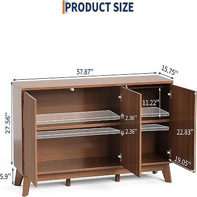 58" Sideboard Buffet Cabinet with Curved Fluted Doors, Wood Storage Buffet Console Table