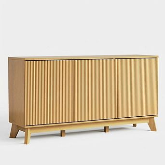 58" Sideboard Buffet Cabinet with Curved Fluted Doors, Wood Storage Buffet Console Table