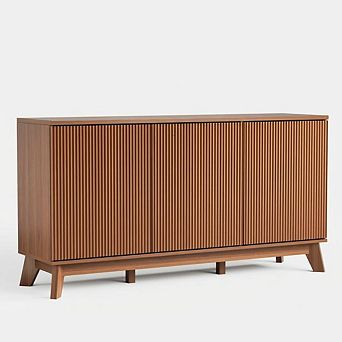 58" Sideboard Buffet Cabinet with Curved Fluted Doors, Wood Storage Buffet Console Table