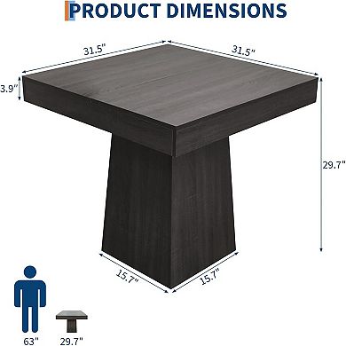 Square Dining Table for 4, 31.5" Compact Table, Wooden Kitchen Tables with Pedestal Base