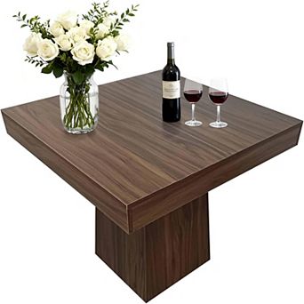 Square Dining Table for 4, 31.5" Compact Table, Wooden Kitchen Tables with Pedestal Base