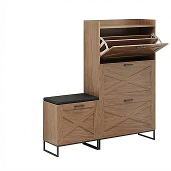 35 Inch Fluted Wood Coffee Bar Organizer, Sideboard Pop Up Buffet Table with Storage, Credenza