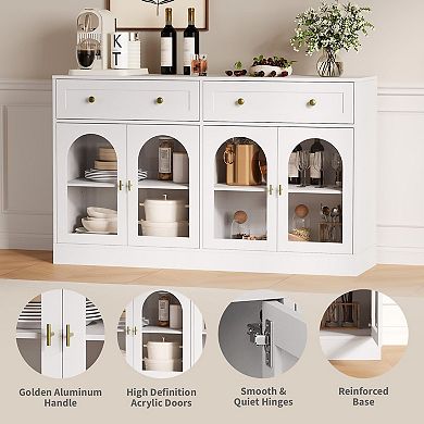 Sideboard Buffet Cabinet,55 Inch Console Table,Glass Display Storage Cabinet ,Coffee Bar Buffet