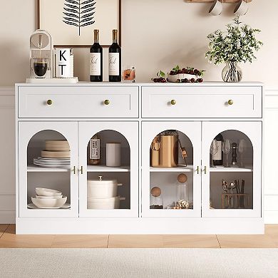 Sideboard Buffet Cabinet,55 Inch Console Table,Glass Display Storage Cabinet ,Coffee Bar Buffet