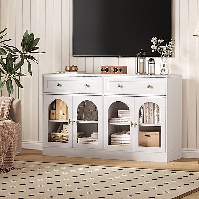 Sideboard Buffet Cabinet,55 Inch Console Table,Glass Display Storage Cabinet ,Coffee Bar Buffet
