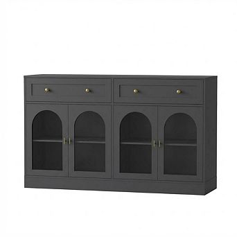 Sideboard Buffet Cabinet,55 Inch Console Table,Glass Display Storage Cabinet ,Coffee Bar Buffet