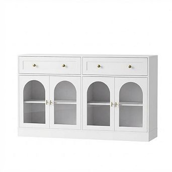 Sideboard Buffet Cabinet,55 Inch Console Table,Glass Display Storage Cabinet ,Coffee Bar Buffet