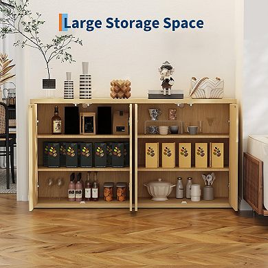 66.3" Sideboard Buffet Cabinet with Storage, 4-Door Fluted Credenza, Accent Cabinet for Living Room