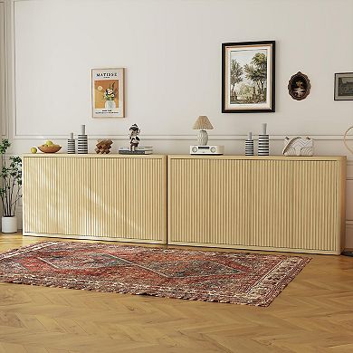 66.3" Sideboard Buffet Cabinet with Storage, 4-Door Fluted Credenza, Accent Cabinet for Living Room