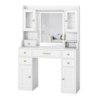 Makeup Vanity Desk, Vanity Desk Dressing Table with Touch Screen Mirror Led Lights Charging Station