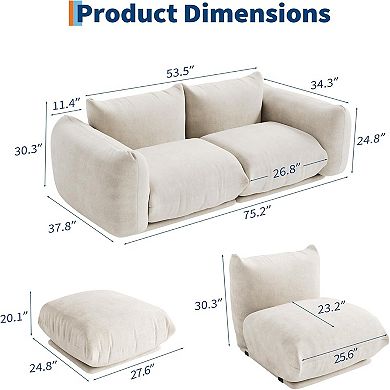 Love Seat Sofa,75.2 Inch 2-Seater Soft Chenille Fabric Cloud Couch,Deep Seat Boneless Couch