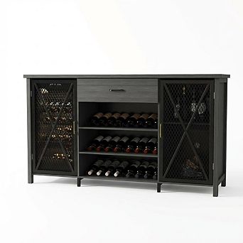 71 Inch Long Coffee Bar Cabinet with Fridge Space, Wood Metal Large Wine Liquor Cabinet with Rack
