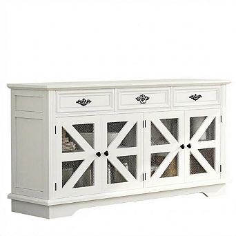 63" Kitchen Buffet Cabinet, Wood Coffee Bar Buffet Table Sideboard with Charging Station