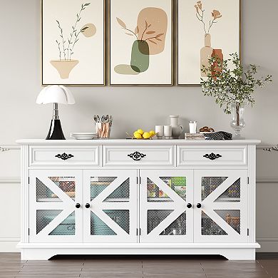 63" Kitchen Buffet Cabinet, Wood Coffee Bar Buffet Table Sideboard with Charging Station