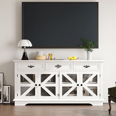 63" Kitchen Buffet Cabinet, Wood Coffee Bar Buffet Table Sideboard with Charging Station