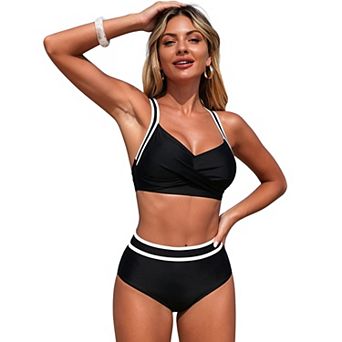 Women's High Waisted Two Piece Bikini Set, wrap Push Up Bathing Suit with Adjustable Straps