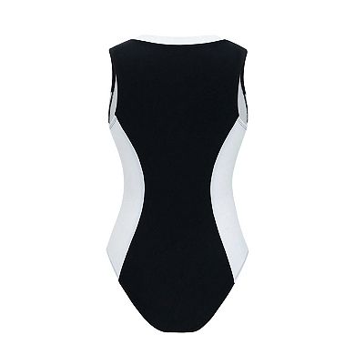 Women's Zip Front Sleeveless One Piece Swimsuit, Colorblock Tummy Control Bathing Suit