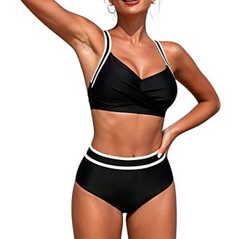 Women Wrap Front Bikini Set with High-Waisted Bottom Adjustable Back Straps Swim Suit