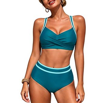 Women Wrap Front Bikini Set with High-Waisted Bottom Adjustable Back Straps Swim Suit