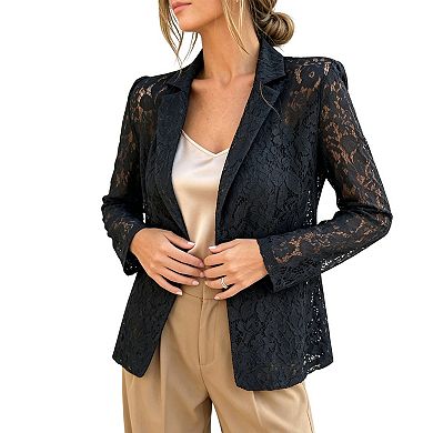Sheer Floral Lace Blazer with Notched Lapel Lightweight & Romantic Women Blazer